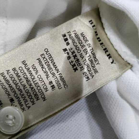 Burberry Brit White Embroidered Logo Plaid Details Placket Polo Shirt Men's M - Picture 10 of 16